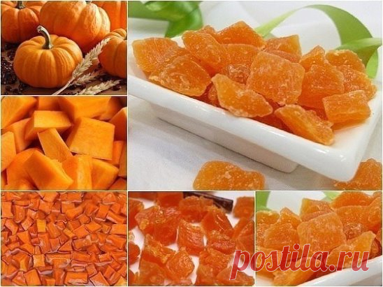 Вкусные и полезные тыквенные цукаты
Ингредиенты: 
1 кг тыквы,
1 кг сахара,
1 литр воды,
1 апельсин,
корица и гвоздика по вкусу.
 
Приготовление:
1. Тыкву для цукатов лучше брать ярких сортов, она должна быть полностью спелая. Тыкву почистить и порезать брусочками или кубиками. При нарезке тыквы, стоит учитывать то, что при высыхании, цукаты уменьш
аются в объеме, по этому, не стоит делать сильно мелкую нарезку.
2. Снять цедру с апельсина. Так же, в сироп можно добавить сок апельсина, тогда цука