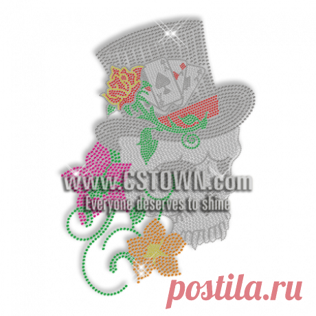 Rhinestone Crystal Skull Gambler Iron On Motif - CSTOWN