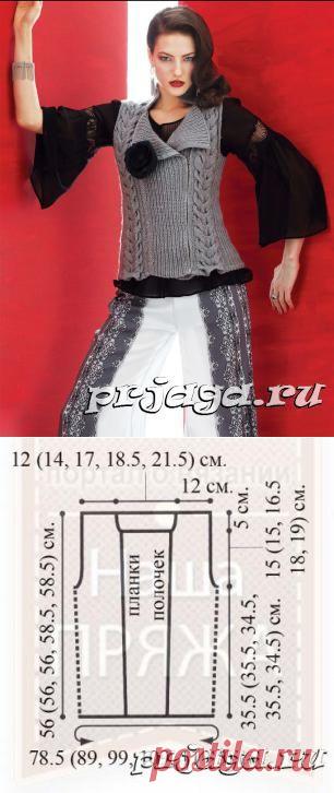 Двубортная безрукавка  спицами