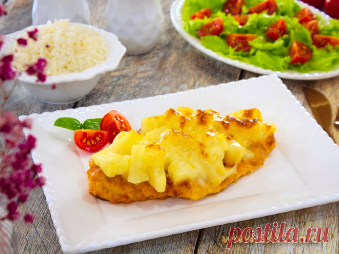 Куриное филе с ананасами под сыром. Куриное филе с ананасами под сыром