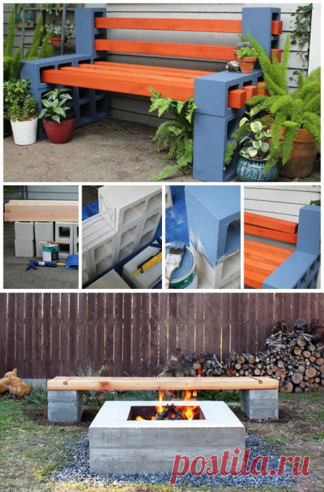 лавочка из бетонных блоков без гвоздей деревянная лавочка на блоках своими руками