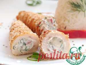 Куриные трубочки с начинкой и янтарным рисом - кулинарный рецепт