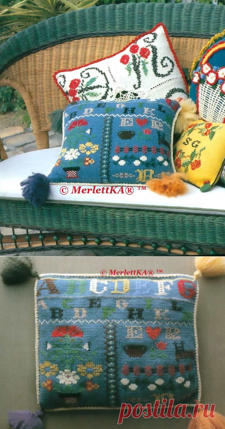 Пуловер с геометрическими косами и аппликациями + чехол на подушку с жаккардовым узором