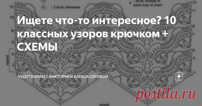 Ищете что-то интересное? 10 классных узоров крючком + СХЕМЫ Статья автора «ЧудоТворим с Викторией Александровой» в Дзене ✍: Если вы в поисках красивого узорчика для вашего изделия, то обратите внимание на эти невероятно красивые варианты.