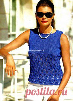 Синий топ с ажурным узором