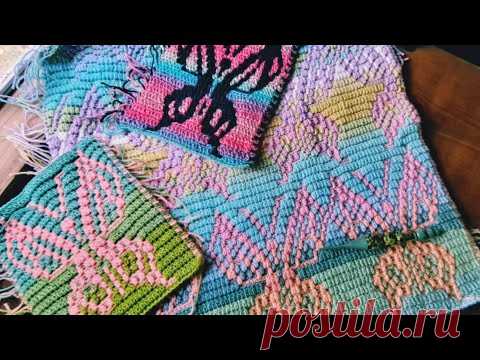 Mosaic Crochet Butterfly Alley Design - Chart #2 -Multiple of 32+4 - Work Flat or In The Round 🦋