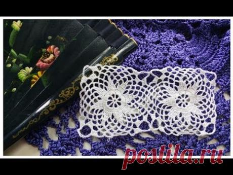 Crochet doily with flowers Openwork square with a flower Ажурный квадрат крючком
