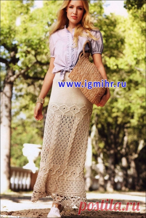 Ажурная бежевая юбка-макси в стиле бохо