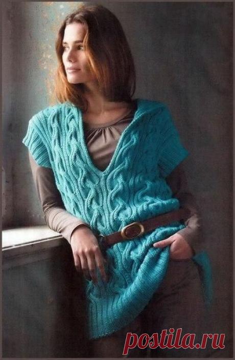 Туника с капюшоном, вяжем спицами