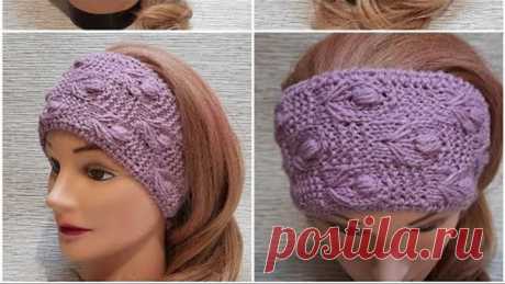 Повязка спицами простым узором🧶😍👍
