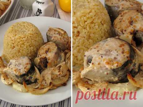 Скумбрия запеченная в горчичном соусе с Булгуром на молоке (Sütlü Bulgur Pilavı)