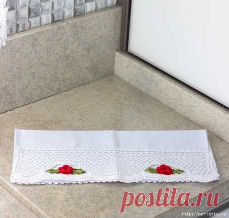 Ажурная обвязка с розами - крючком для декора полотенца