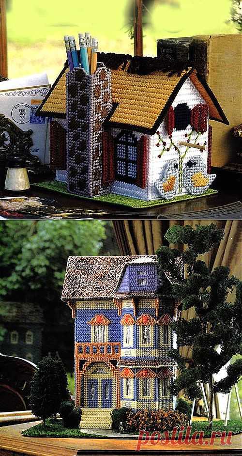 Домики из пластиковой канвы
