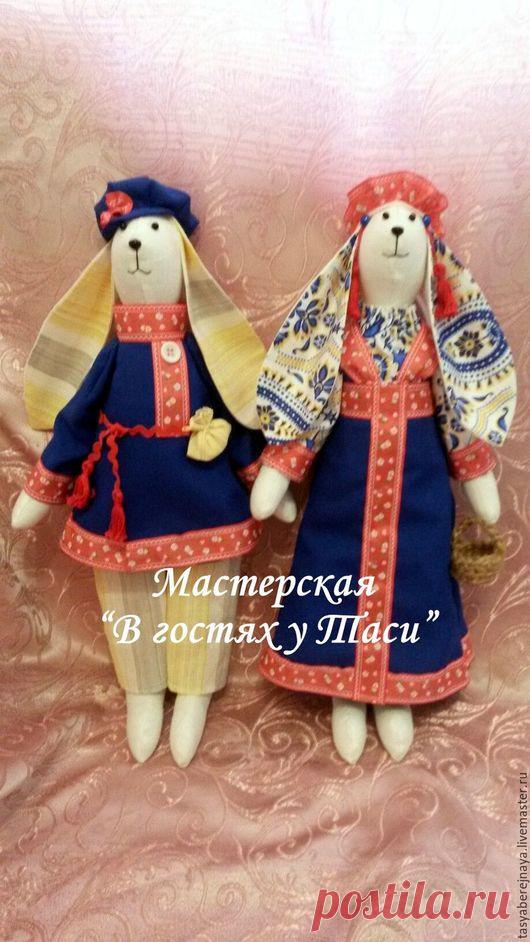 Купить Зайцы Тильды. - комбинированный, заяц, тильда, интерьер, кукла, лён, бязь