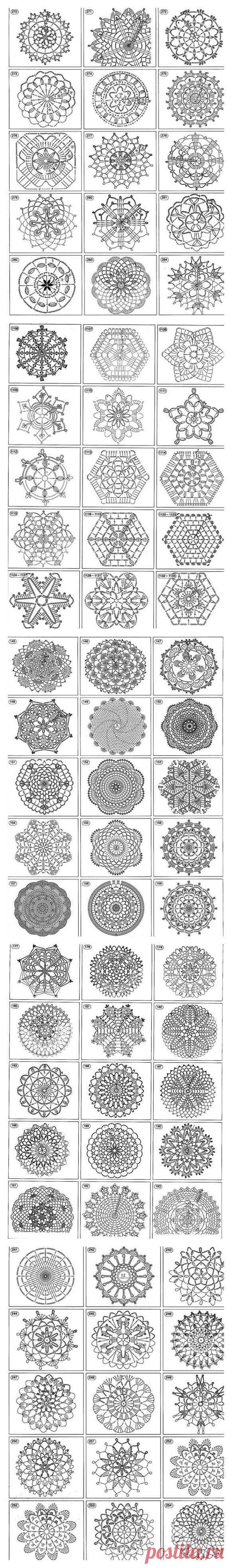 Over 1400 free crochet motif, afghan squares, coasters, snowflakes, doilies, triangles stitch chart diagram patterns. Great for baby blankets, afgh…