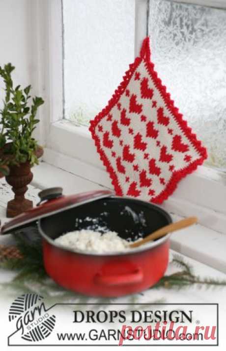 DROPS Extra 0-587 - Free knitting patterns by DROPS Design Knitted DROPS pot holder with Christmas pattern in ”Paris”.
