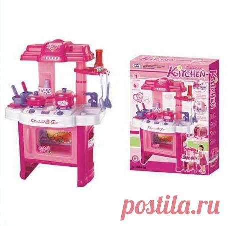 Игровой набор кухня. Высота 60см, ширина 43см, глубина 22см. Звуки шипения и варки, подсветка, духовка открывается. В комплекте посудка 15 предметов.