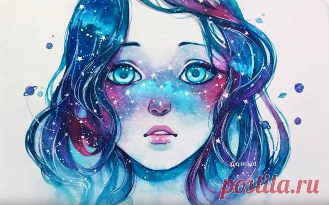 Космические рисунки с помощью простой акварели и гуаши