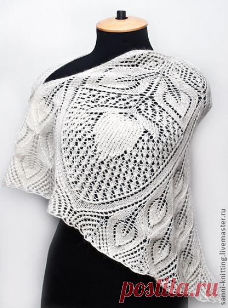 Вязаная шаль "Ханнелор" - белый,однотонный,молочный,шаль,шаль вязаная