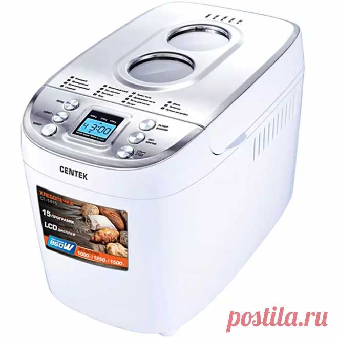 Хлебопечка Centek CT-1415, 860 Вт, 15 программ, LCD дисплей, выбор цвета корочки, таймер Название бренда: CentekОбъем: 1000 гПроисхождение: КитайМощность (Вт): 860WНапряжение (В): 220 ВМатериал: Пластик