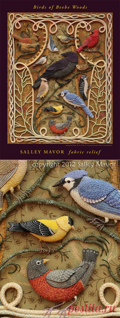 Райские птицы из войлока с вышивкой.