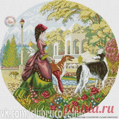 Вышивка...Дама с борзыми...