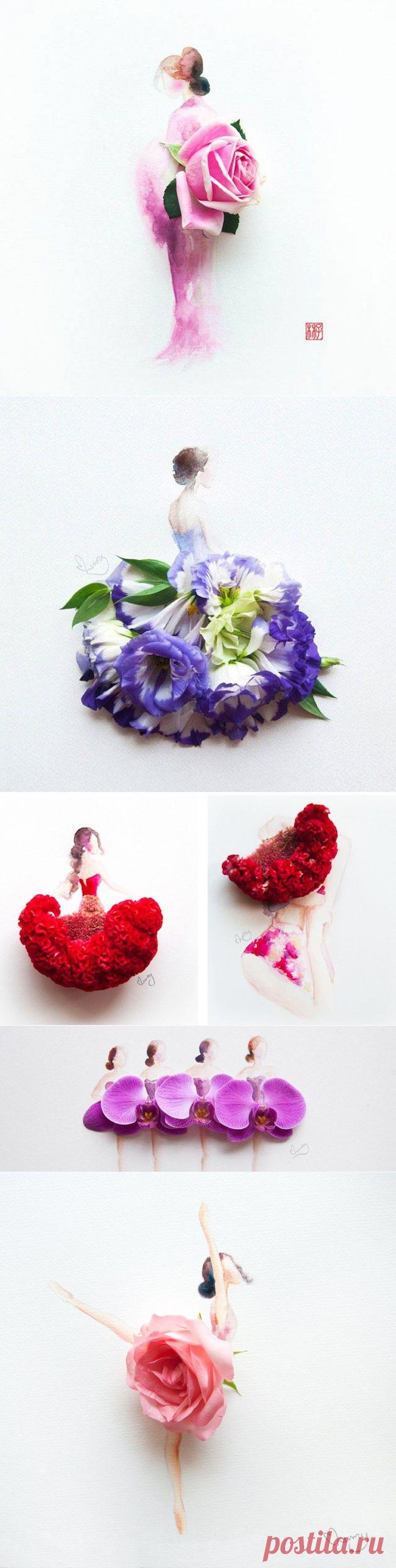 Рисунки из акварели и цветов