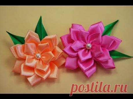 ЦВЕТЫ из атласных лент. Канзаши. Мастер-класс / Satin Ribbon Flower / Kanzashi Flower Tutorial - YouTube