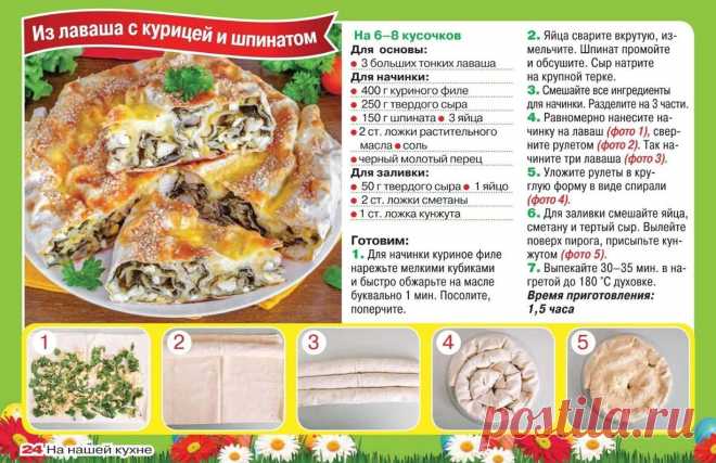 Пирог из лаваша с курицей и шпинатом