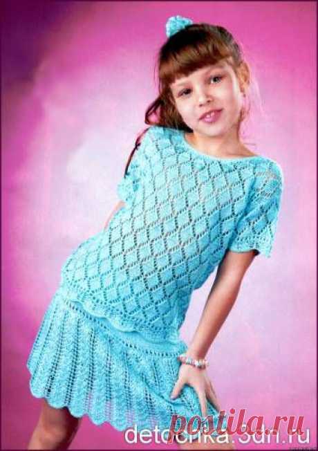 Вязаный голубой костюм для девочки - Вязание платьев для девочек - Вязание девочкам - Вязание для малышей - Вязание для детей. Вязание спицами, крючком для малышей