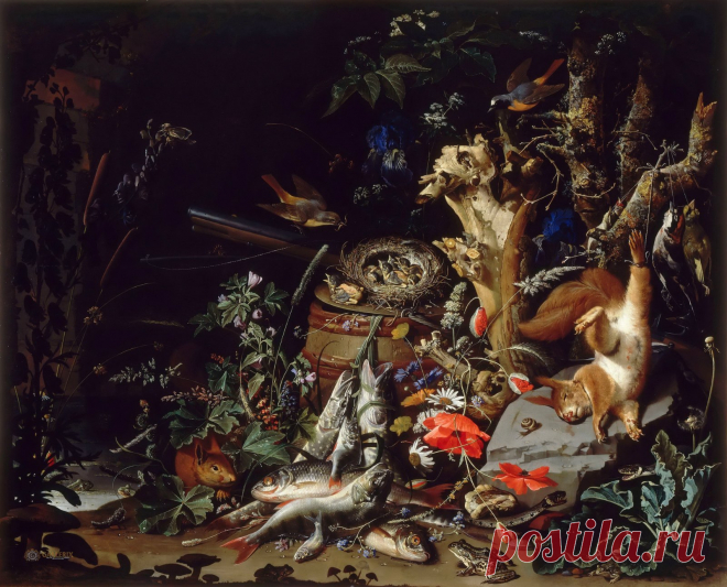 Абрахам Миньон (Abraham Mignon, 1640-1679, German-Dutch painter) - Старинный натюрморт \2\