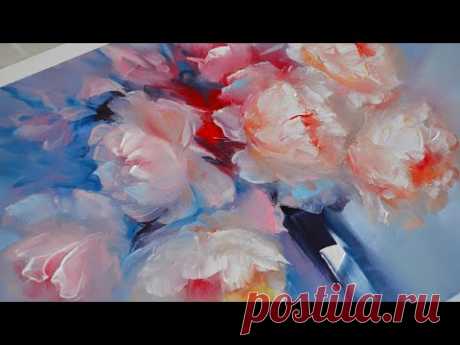 Оттаявшие цветы, картина маслом и мастихином. Моя живопись.