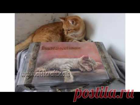 Декупаж сундучка с салфеткой. Имитация ржавчины, использование специальных эффектов. Старение.