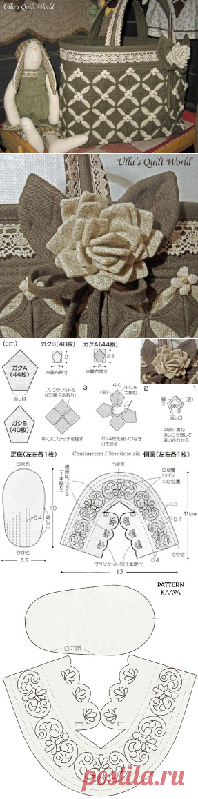 Ulla's Quilt World: Cathedral window quilt bag, flower pattern