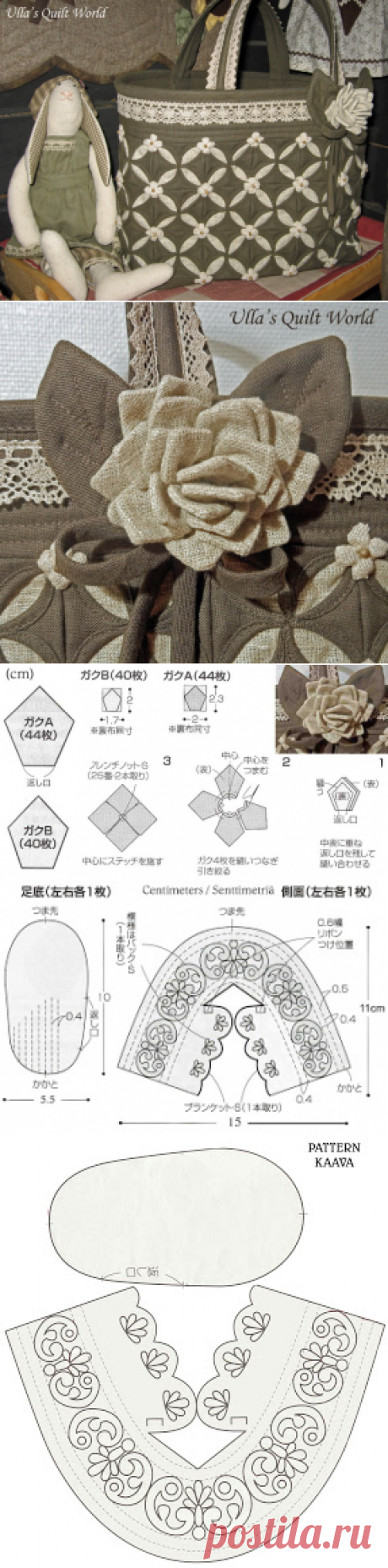 Ulla's Quilt World: Cathedral window quilt bag, flower pattern