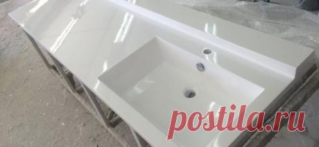 Нестандартная столешница с чашей Стилло и бортиком #340 – интернет-магазин сантехники из литьевого мрамора color-style.ru