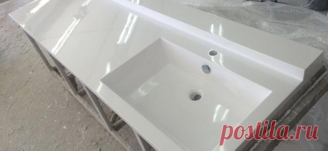 Нестандартная столешница с чашей Стилло и бортиком #340 – интернет-магазин сантехники из литьевого мрамора color-style.ru