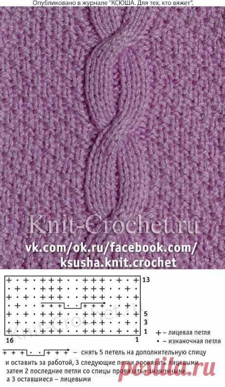 Связанный на спицах фрагмент узора "коса" или "жгут". - Узоры для вязания спицами - Вязание спицами - Каталог статей - Вязание спицами и крючком