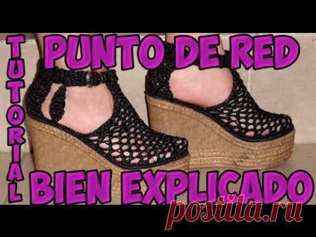 ZAPATOS TEJIDOS EN CROCHET PUNTO DE RED