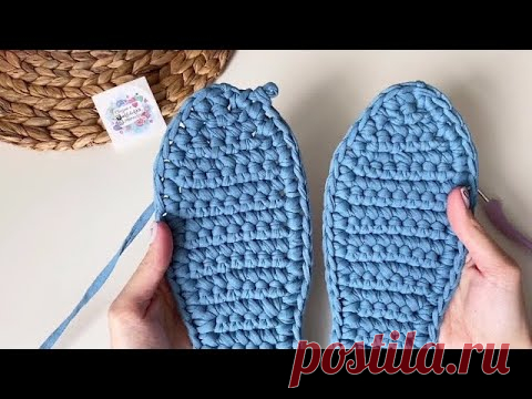 ВАШИ НОГИ СКАЖУТ - СПАСИБО 🙏🏻  Тапочки крючком, мюли крючком, тапочки из трикотажной пряжи)