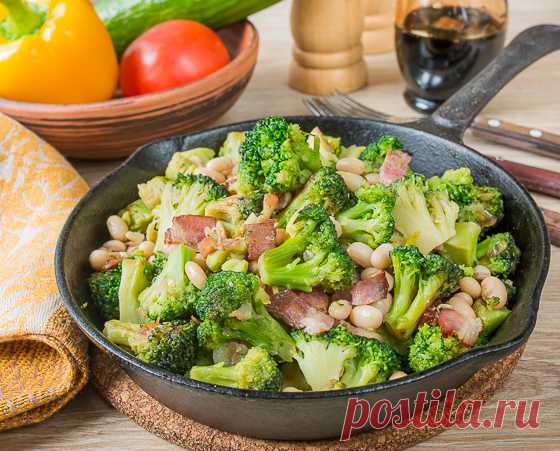 Жареная брокколи с фасолью и беконом | Вкусный блог - рецепты под настроение