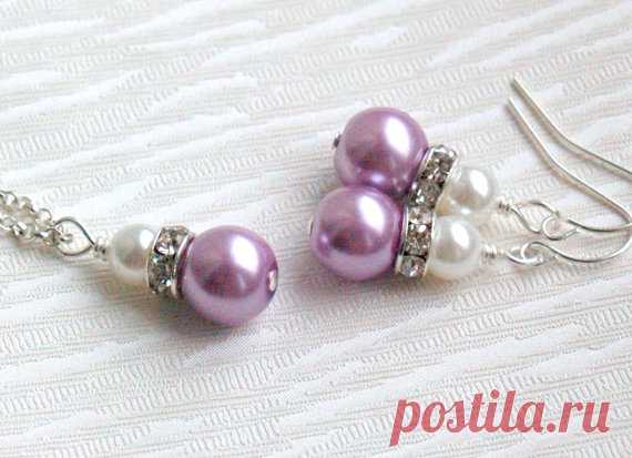 Lavender Pearl Necklace Purple Set of Necklace and Earrings