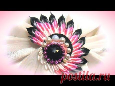 Как сделать брошь из лент своими руками, "Фантазия" канзаши, МК.