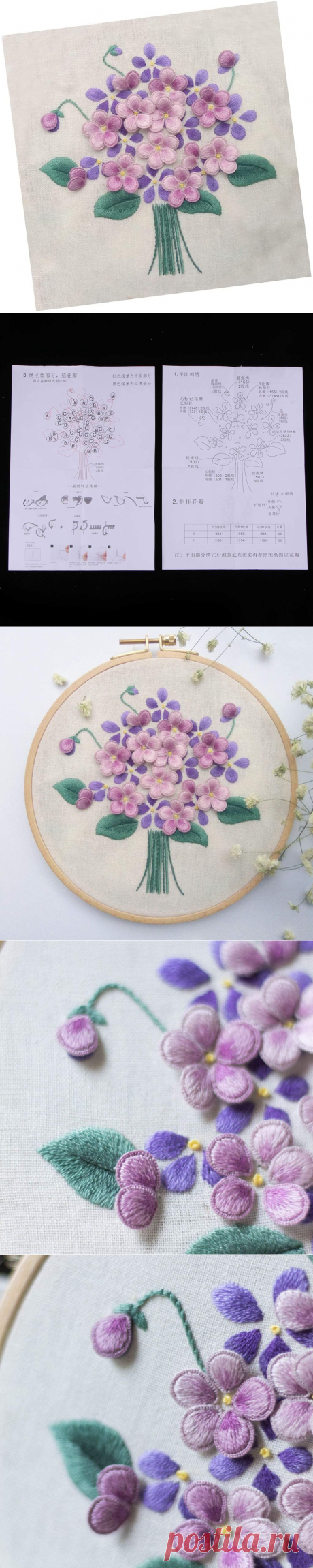 3D Pansy Flower Stumpwork Crafts DIY Embroidery Starter Kit with Cross Stitch Tools for Beginners Sewing