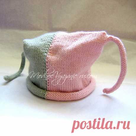 Шапочка двухцветная спицами Top Knot Hat - Modnoe Vyazanie ru.com