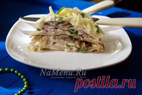 Блинный торт с курицей и грибами, рецепт с фото пошагово в домашних условиях