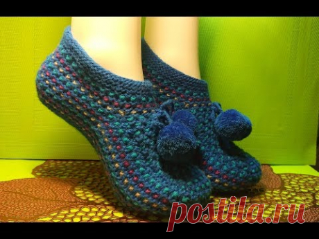 ТАПОЧКИ С ПОМПОНАМИ НА ДВУХ СПИЦАХ. ПОДРОБНЫЙ МАСТЕР КЛАСС #320