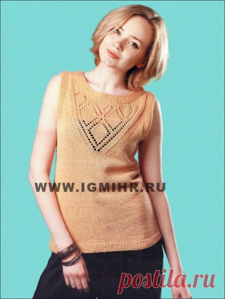 Спицы.Летний топ с ажурным узором .