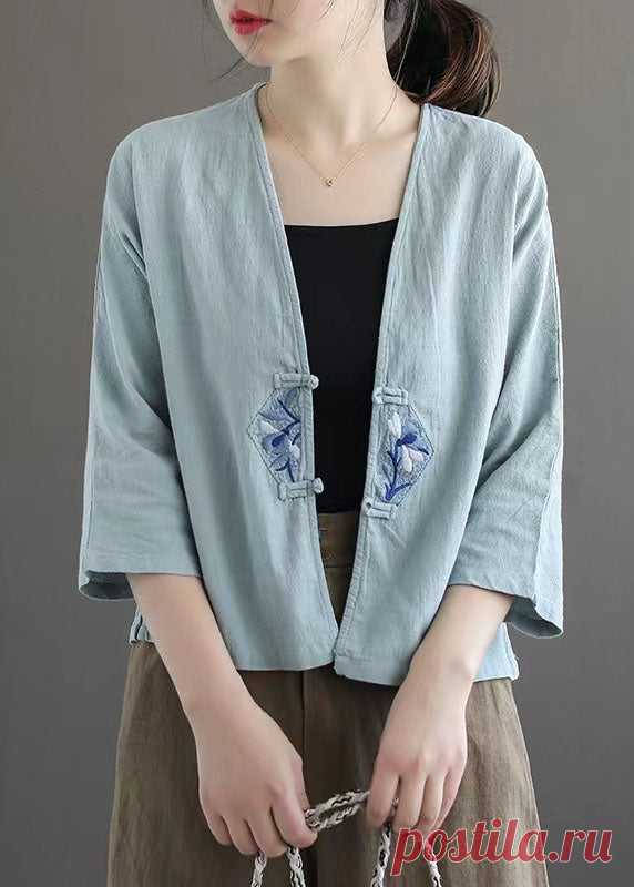 Fashion White Retro Embroideried Patchwork Summer Linen Blouse – SooLinen