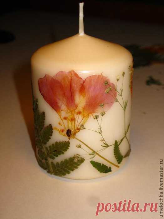 Декорирование свечи сухоцветами